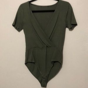 Green deep v bodysuit